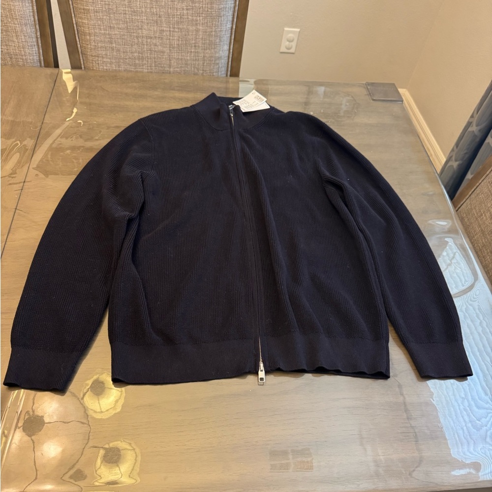 H&M Men's Dark Blue Zip-Up Sweater